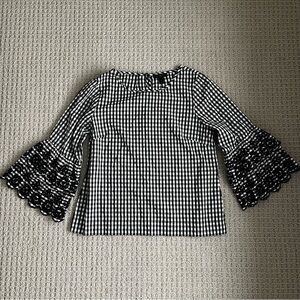 JCrew Black and White Gingham Bell Sleeve Top